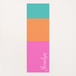 Tapete De Yoga Listras cor-de-rosa, laranja e azuis com nome mini