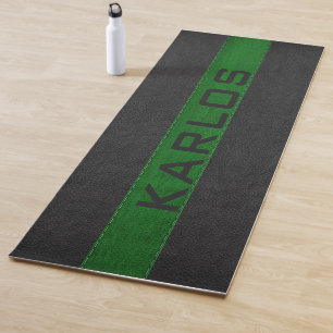 Tapete De Yoga Listras de couro pretas e verdes, costura