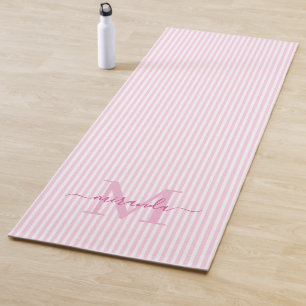 Tapete De Yoga Listras Rosa e Branco com Nome e Monograma