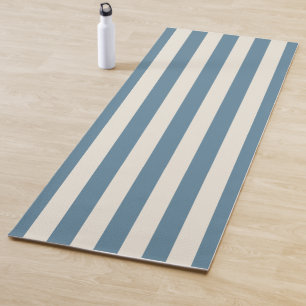 Tapete De Yoga Listras Verticais Azuis e Creme