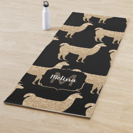 Tapete De Yoga Llama Champagne Dourado padrão Sparkles Monograma