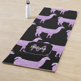 Tapete De Yoga Llama Púrpura Roxo Padrão Monograma preto