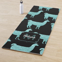 Tapete De Yoga Llama Turquoise glitter Sparkles padrão Monograma