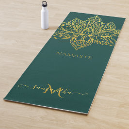 Tapete De Yoga Lotus Dourado Mandala Monograma Elegante Emerald