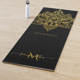 Tapete De Yoga Lótus Dourado Mandala Monograma negro elegante