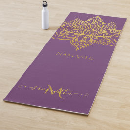 Tapete De Yoga Lotus Dourado Mandala Monograma Roxo Elegante