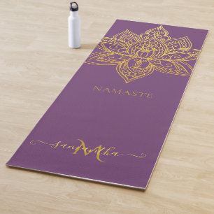 Tapete De Yoga Lotus Dourado Mandala Monograma Roxo Elegante