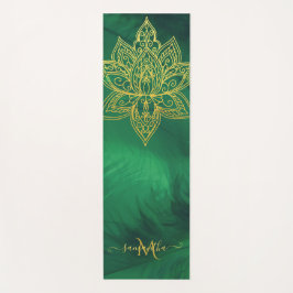 Tapete De Yoga Lotus Emerald Dourado Mandala Monograma Elegante