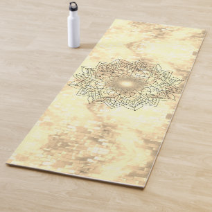 Tapete De Yoga Lotus Mandala sobre o Shimmery Brick Dourado