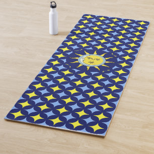 Tapete De Yoga Lua & Sol no padrão de estrela azul e amarelo