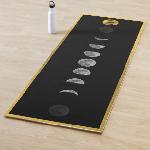 Tapete De Yoga Lunar Moon Phases Studio Instrutor Logotipo de Neg