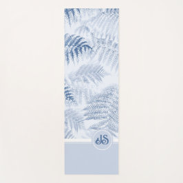 Tapete De Yoga Lush Serene Blue Ferns Monogramas Iniciais