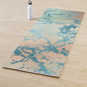 Tapete De Yoga Luxe Marble Linda Veia Amarela e Coral-Teal