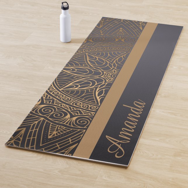 Tapete De Yoga Luxury Elegante Dourado Mandala Nome Design (In Situ)