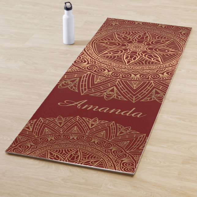 Tapete De Yoga Luxury Elegante Dourado Red Mandala Design Nome (In Situ)