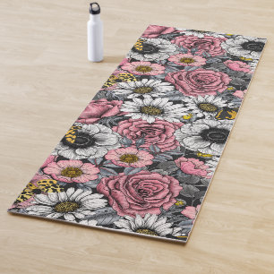 Tapete De Yoga Luzes sobre mistura de flores em rosa e cinzas