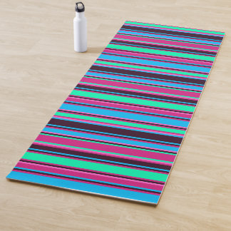 Tapete De Yoga Magenta, Aqua e Ioga Azul Stripados