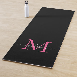 Tapete De Yoga Magenta Negra Blush Monograma Rosa Elegante Femini