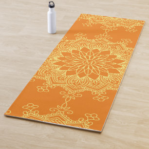 Tapete De Yoga Mandala amarela no monograma alaranjado