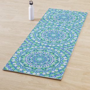 Tapete De Yoga Mandala Azul Boho Meditação Fitness Espiritual