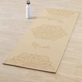 Tapete De Yoga Mandala Bege Adorável Com Nome Personalizado
