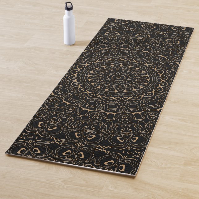 Tapete De Yoga Mandala Bege de Camelo com Simetria Elegante (In Situ)