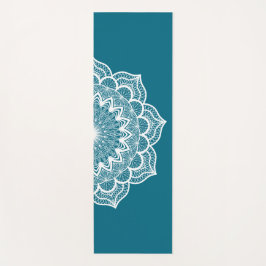 Tapete De Yoga Mandala Branco em Fundo Azul