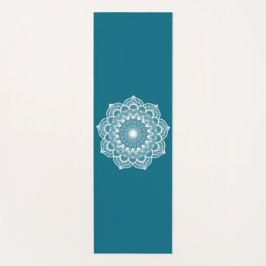 Tapete De Yoga Mandala Branco em Fundo Azul