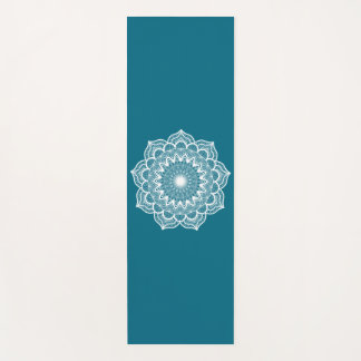 Tapete De Yoga Mandala Branco em Fundo Azul