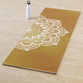 Tapete De Yoga Mandala Branco em Fundo Dourado