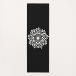 Tapete De Yoga Mandala Branco em Fundo Preto