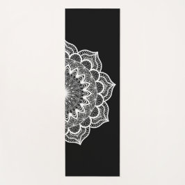 Tapete De Yoga Mandala Branco em Fundo Preto