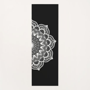 Tapete De Yoga Mandala Branco em Fundo Preto