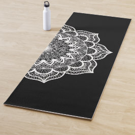 Tapete De Yoga Mandala Branco em Fundo Preto