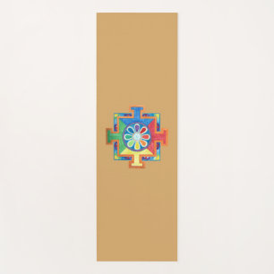 Tapete De Yoga Mandala de Criação de Ouro Profundo de Aquarela