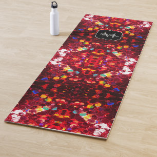 Tapete De Yoga Mandala de glitter brilhante abstrato vermelho