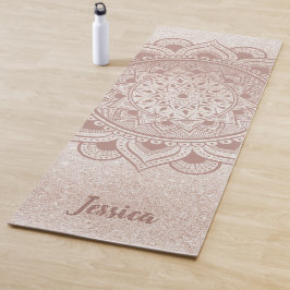 Tapete De Yoga Mandala de Nome Personalizado Om Rosa Dourado Bril