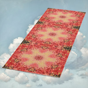 Tapete De Yoga Mandala digital amarelo, rosa e vermelho