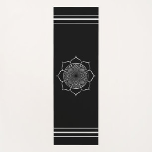 Tapete De Yoga Mandala do Chakra da Coroa & Lótus em Preto