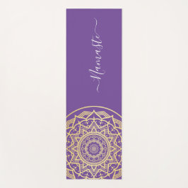 Tapete De Yoga Mandala Dourada Roxa Namaste Script