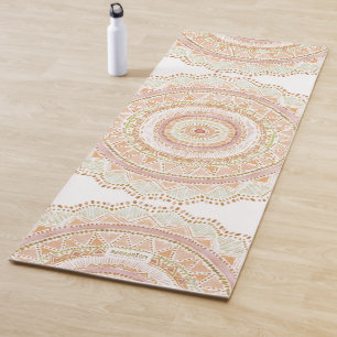Tapete De Yoga Mandala Dourado cor-de-rosa de Boho da aguarela do