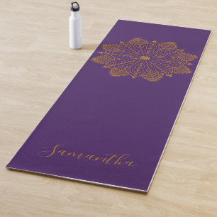 Tapete De Yoga Mandala em ouro roxo elegante feminina personaliza