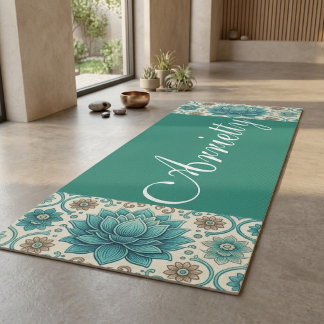 Tapete De Yoga Mandalá Espiritual Lótus Sagrado Mindful Verde Tur