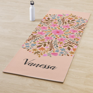 Tapete De Yoga Mandala Floral da Natureza Personalizado Rosa