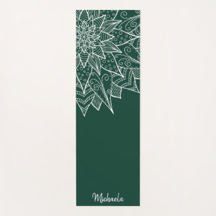 Tapete de Yoga Mandala Floral Verde Elegante