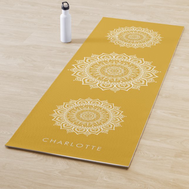 Tapete De Yoga Mandala Meditation Golden Yellow Custom Name  (In Situ)