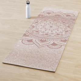 Tapete De Yoga Mandala Moderna Om Rosa Dourado Brilho Exercício C