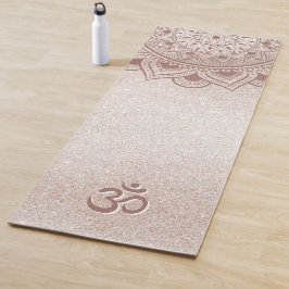 Tapete De Yoga Mandalá Om Pessoal Rosa Dourado Chic