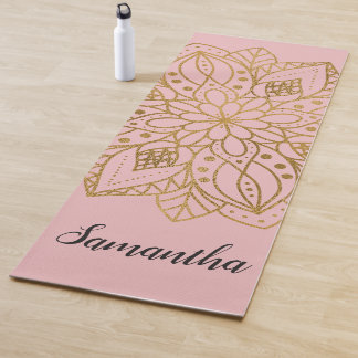 Tapete De Yoga Mandalá Rosa da Natureza em Ouro Personalizado