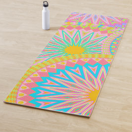 Tapete De Yoga Mandala Sobreposto Rosa Azul Amarelo Verde-Menta R